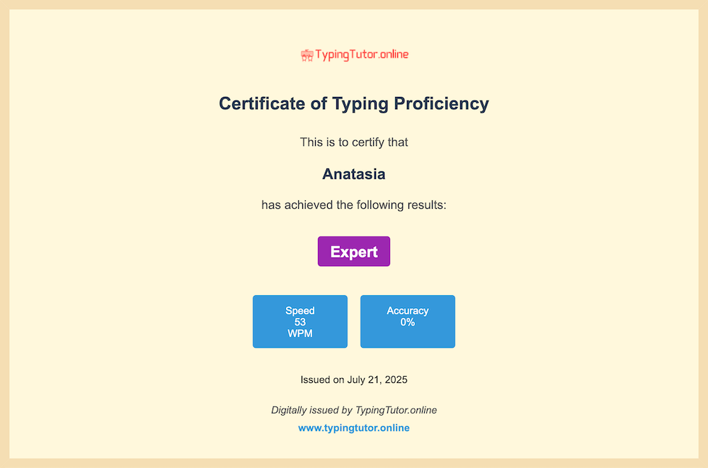 Typing Certificate Online by typingtutor.online