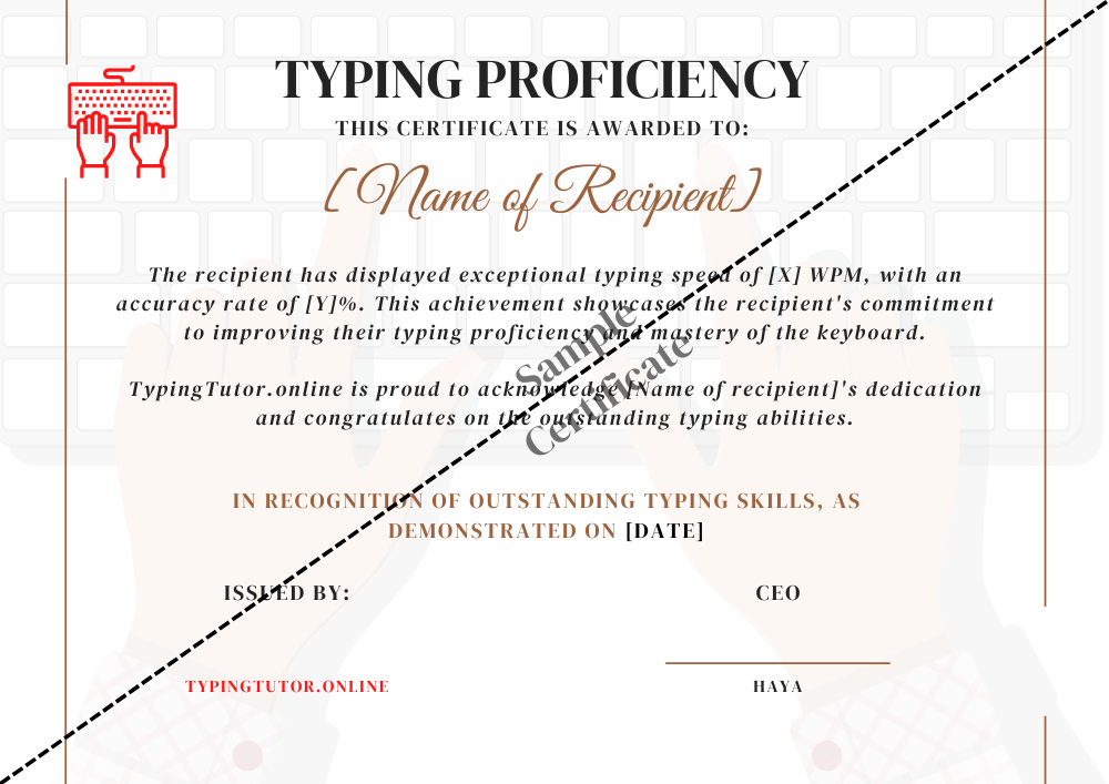certificate of typing proficiency by typingtutor.online