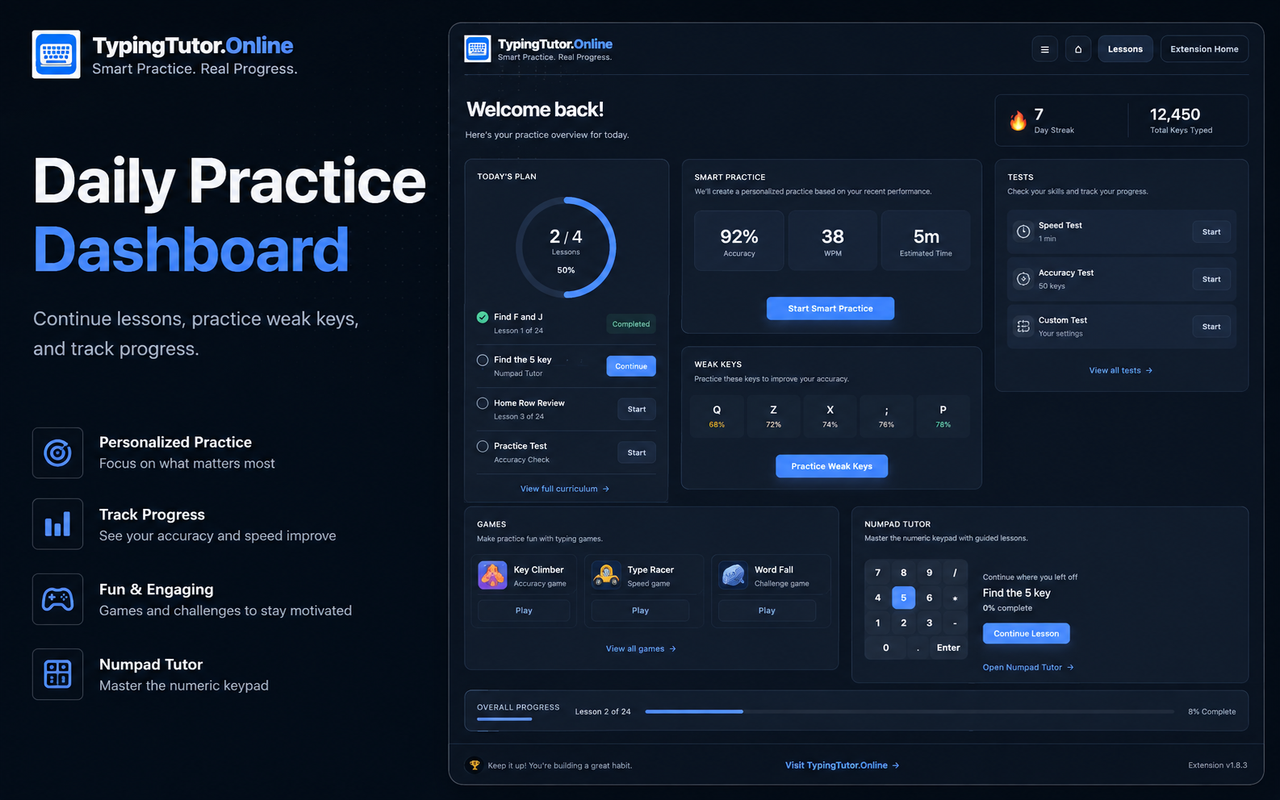 TypingTutor.Online Numpad Tutor in Chrome