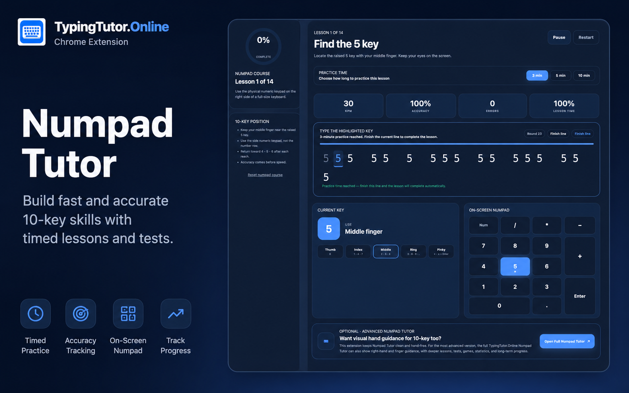 TypingTutor.Online Chrome extension daily practice dashboard