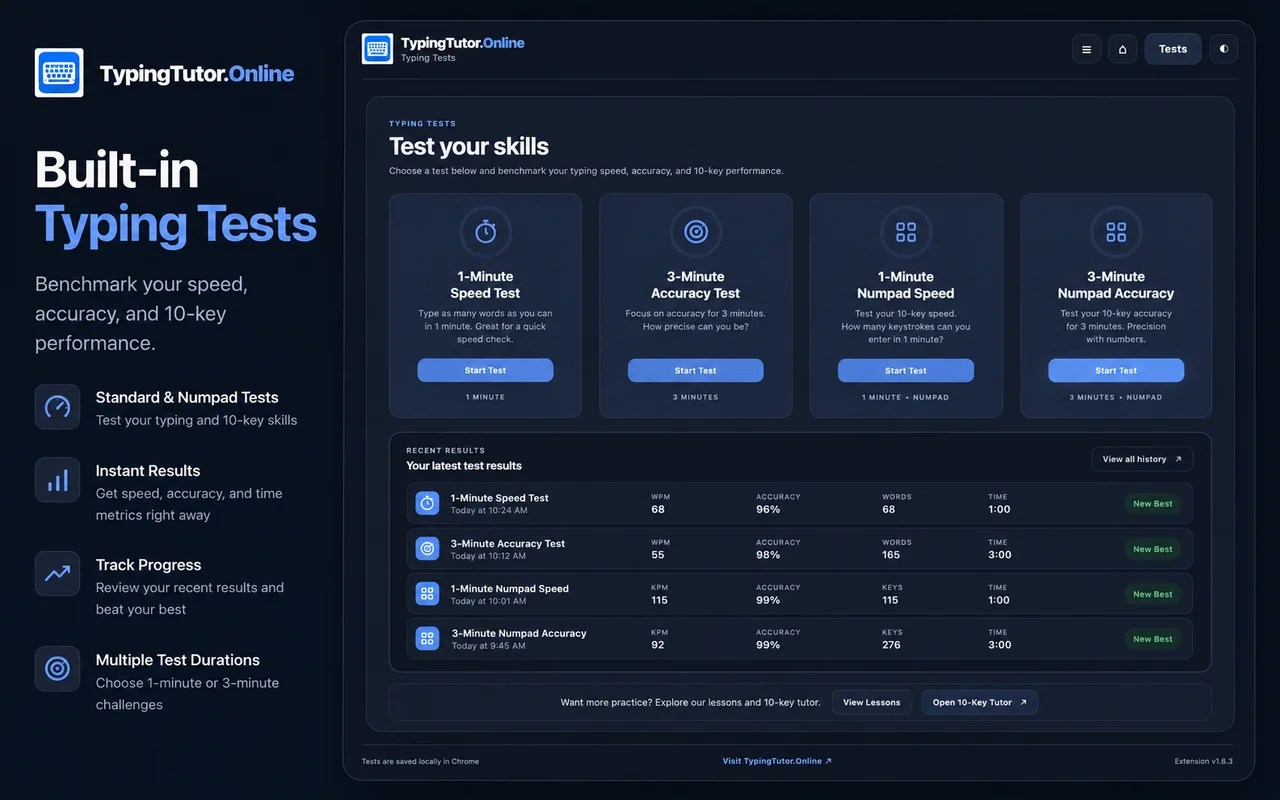 Built-in typing and numpad tests
