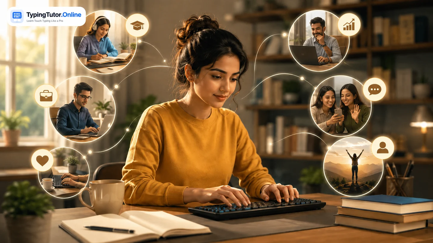 TypingTutor.Online user connecting typing skill with study, work, communication, and personal goals