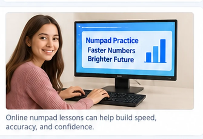 Learner using online numpad typing practice to improve numeric keypad speed and accuracy