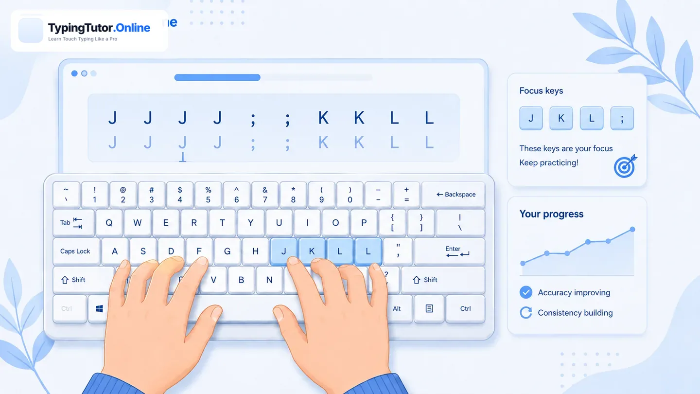 Weak keys typing practice with focus keys and progress feedback