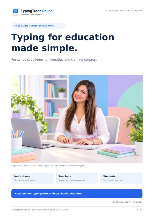 Cover of the TypingTutor.Online school, teacher and student guide